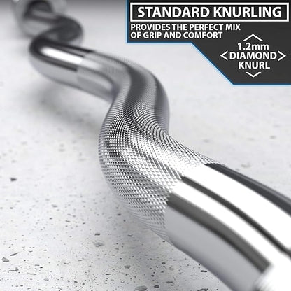 Synergee Commercial EZ Curl Olympic Bar Chrome & Black Phosphate with Powder Coated Brass Bushings Excellent for Bicep Curls and Triceps Extensions