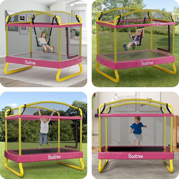 6.5FT Rectangle Trampoline for Kids, 78”ASTM Approved Recreational Trampolines with Swing, Small Toddler Trampoline with Safety Enclosure Net, Outdoor and Backyard, Gifts for Children & Boys & Girls