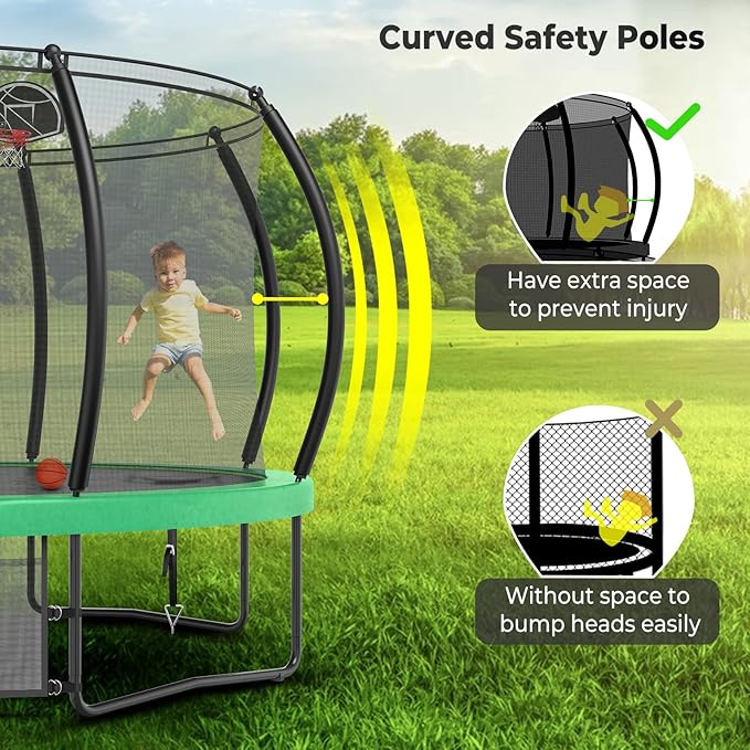 12 14 15 16FT Trampoline Outdoor with Basketball Hoop, Trampoline with Lights for Kids and Adults, Recreational Trampolin with Sprinkler, Stakes