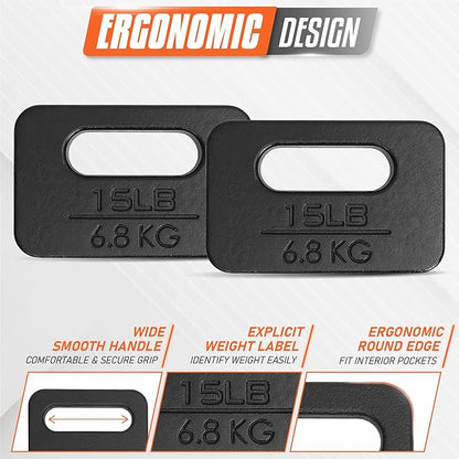 Yes4All Ruck Weight Plate, Cast Iron Rucking Plates with Wide Grip for Swings, Squat, Strength, Weighted Vest Training - Multiple Rucking Weights: 10LB to 45LB
