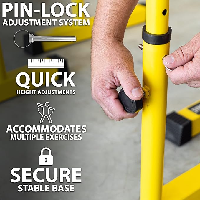 Synergee Dip Bar. Adjustable Dip Station from 30????39??for Dips, Inverted Pull Ups. Max capacity 400 lbs. Portable Dip Stand for Total Body Workout. Available in Yellow and Black.