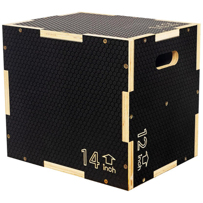 Fitvids 16 x 14 x 12 Non-Slip Wooden Plyo Box Jump Exercise Platform, Black