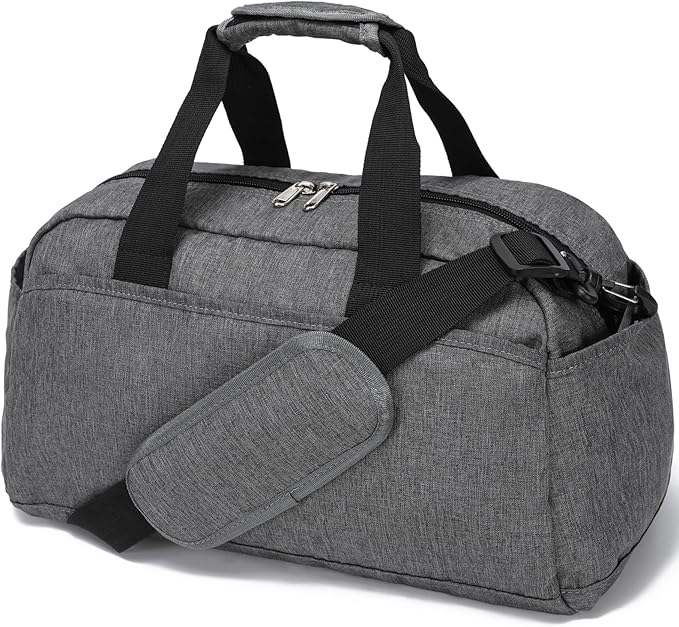 14 inch Small Gym Bag for Women & Men, Mini Duffel Bag for Travel Sports Lightweight Carry On Bag, Grey