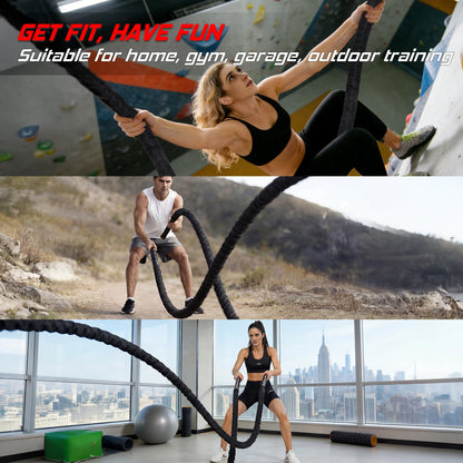 Battle Rope for Home Gym Workout - 1.5 Inch 30ft Heavy Weighted Training Exercise Ropes Fitness