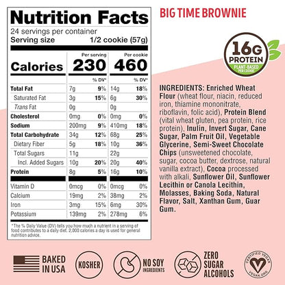 Lenny & Larry's The Complete Cookie, Big Time Brownie, Soft Baked, 16g Plant Protein, Vegan, Non-GMO, 4 Ounce Cookie (Pack of 12)