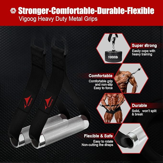 Heavy Duty Metal Workout Handles，Replacement Grip Attachments for Cable Machines, Resistance Bands, LAT Pulldown, Strength Exercise Home Gym & Commercial Fitness Equipment