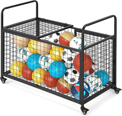 AECOJOY Ball Cart Storage, Rolling Basketball Bin with Wheels for Garage, School, Gym, Sports Equipment and Toy Organizer, Indoor & Outdoor