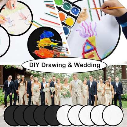 1PC Foldable Flying Disc Fans with Bags, 9.8'' DIY Handheld Black Egde Fabric Folding Fan for Outdoor Game Activities Birthday Party Favors End of Year Student Gifts, White