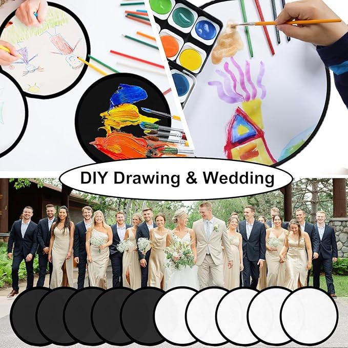 50PCS Foldable Flying Disc Fans with Bags, 9.8'' DIY Handheld Black Egde Fabric Folding Fan for Outdoor Game Activities Birthday Party Favors End of Year Student Gifts, Black