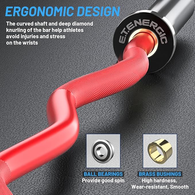 47" Olympic EZ Curl Bar 500-lbs Capacity Steel Barbell Suitable for 2" Weight Plates, 2-Inch Curl Bar for Weight Lifting,Hip Thrusts,Squat,Biceps-Home Gym Weight Bar