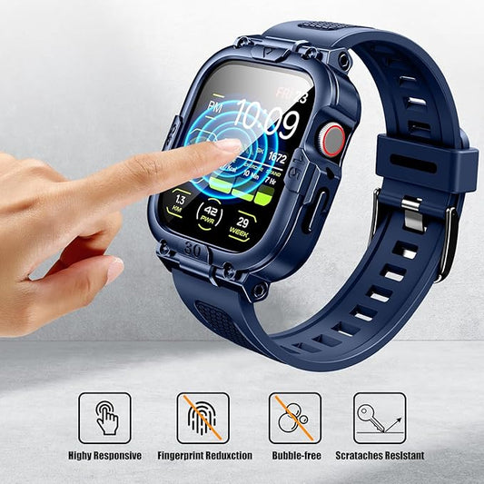 Dsytom Waterproof Case with Band Compatible for Apple Watch Band 46mm 45mm 44mm 42mm(S11/10) 41mm 40mm for Men,Rugged Smartwatch Strap with Built-in Tempered Glass Screen Protector for iWatch Series 11/10/9/8/7/6/5/4/SE
