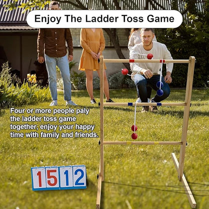 Ladder Ball Set with 2 Ladders 6 Bolas and Scoreboard Lawn Game Ladder Toss Outdoor Ladder Toss Game Set Wood Ladder Ball Set