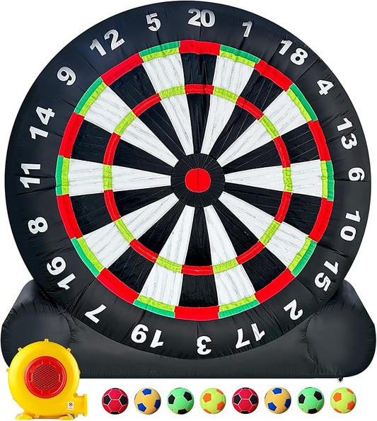 WARSUN 10Ft Giant Inflatable Soccer Darts Board Outdoor Dart Board with 8 Soccer Balls & 350W
