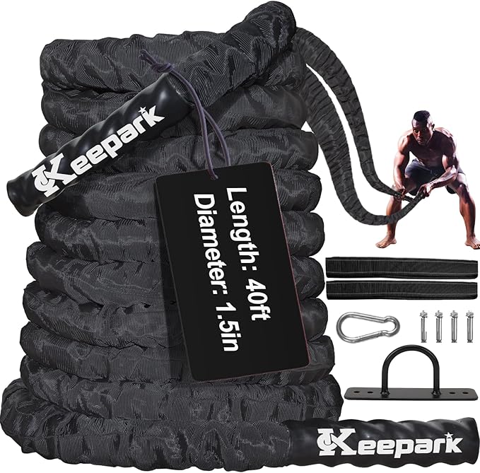 Battle Ropes for Home Gym, Exercise Rope 1.26/1.5inch, 30 40FT Heavy Battle Rope Weighted Battle Rope Training Heavy Rope for Workout Exercise