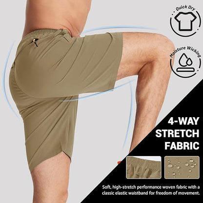 TACVASEN Men's Running Athletic Shorts 9" Quick Dry Workout Gym Shorts Lightweight Summer Shorts 3 Zipper Pockets