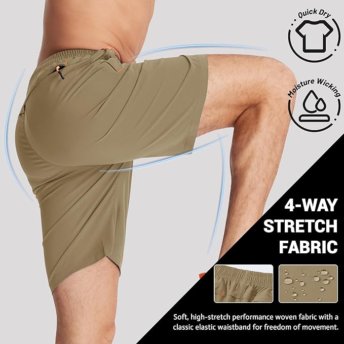 TACVASEN Men's Running Athletic Shorts 9" Quick Dry Workout Gym Shorts Lightweight Summer Shorts 3 Zipper Pockets