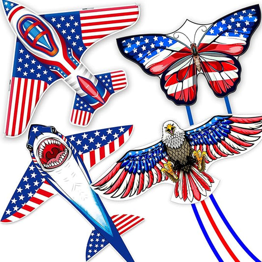 3 Piece Set Butterfly Delta Octopus Kites for Kids and Adults，Easy to Fly for Outdoor Adults Children Line Kite for Kids Toy (Flag(Butterfly+Shark+Eagle+Airplane), 4)
