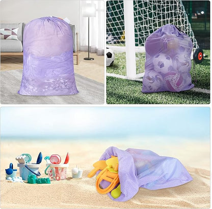 Polecasa Heavy Duty Large Mesh Laundry Bags with ID Tag and Locking Drawstring Closure - 2 Pack, 24 x 36 inches - Laundry Hamper Liner, Washable Laundry Bag for Travel, Sports, Dorms (Purple)