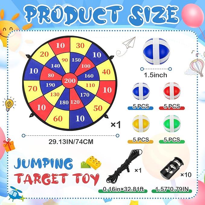 29" Dart Board Game Trampoline Accessories, Toss Game Dartboard with 20 Sticky Balls, Indoor & Outdoor Trampoline, Sport Fun Party Play Toys for Birthday Gifts