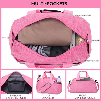 14 inch Small Gym Bag for Women & Men, Mini Duffel Bag for Travel Sports Lightweight Carry On Bag (Rose)