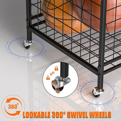 Ultrawall Sports Equipment Organizer, Large Capacity Garage Ball Storage Outdoor Toy Organizer, Ball Cart with Wheels for Football, Basketball