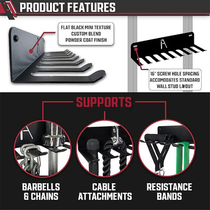 IRON AMERICAN) Gym Storage Hanger/Heavy Duty Multi-Purpose Gym Rack for Lifting Belts, Chains, Exercise Bands, Jump Ropes (mounting hardware included)