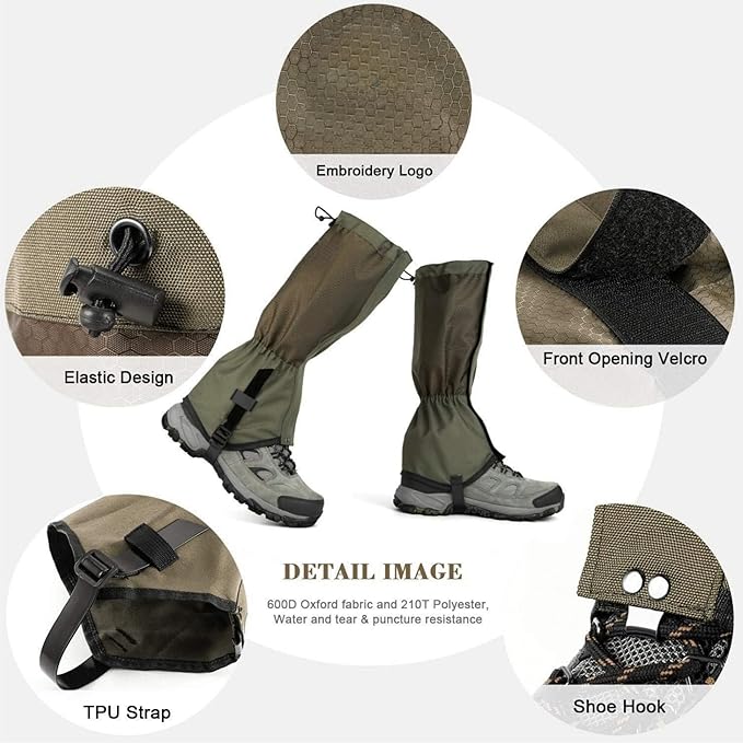 Adjustable Snake Gaiters for Men Women,Snow Boot Guard Gators,Shoe Gaiters,Waterproof Hiking Gaiters for Hunting,Running,Snow,Mountain Climbing,Yard Work