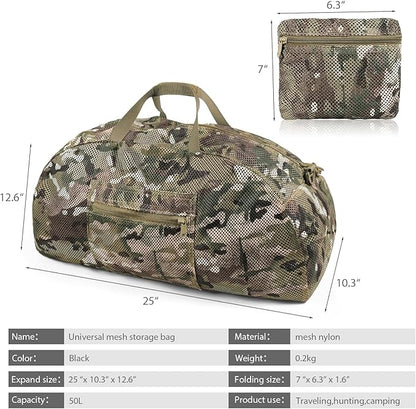 Tactical Mesh Luggage bag,50L Foldable duffel Pack,Large Capacity Range Bag For Hunting Shooting Travel Climbing Sports Gym (MC)