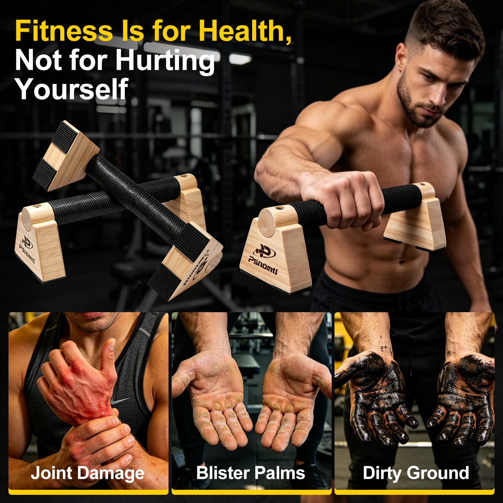 Push Up Bars, Wooden Parallettes Bars 2PCS, Calisthenics Equipment with Non-Slip Base, Perfect