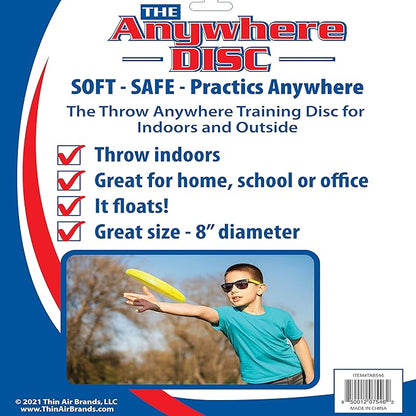 Anywhere Kids Foam Flying Disc | Durable Design Floats On Water | Super Soft for Indoor and Outdoor Use | Perfect for Beach, Camping, Pool Games and Splash Pad Summer Fun | Easy to Catch | 8” Yellow