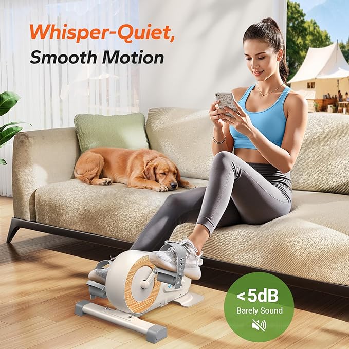 Under Desk Bike Pedal Exerciser, Quiet Magnetic Mini Exercise Bike with MERACH App for Arm, Leg Recovery, Physical Therapy, Smooth Foot Desk Cycle with 2 Resistance Bands & Non-Slip Mat