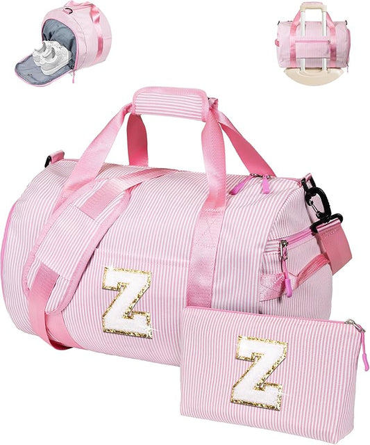 Birthday Gift for Daughter, Girl Gym Bag, Kids Initial Overnight Duffel Bags with Shoe Compartment