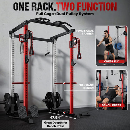 GOIMU DP01 Power Cage, 2000LBS Squat Rack with Cable Crossover and Dual Independent Pulley System