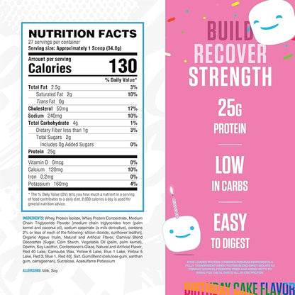 RYSE Loaded Protein Powder - Jet-Puffed Birthday Cake - 25g Whey Protein Isolate & Concentrate with Prebiotic Fiber & MCTs - Low Carb, Low Sugar, Digestive-Friendly - 27 Servings / 2 lb Tub