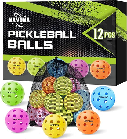 Navona 12 Pack Premium 40-Holes Colorful Outdoor Pickleball Balls, Meet USAPA Official Requirement, Perfectly Balanced, High Bounce True Flight, Durable Outdoor Pickleball Set