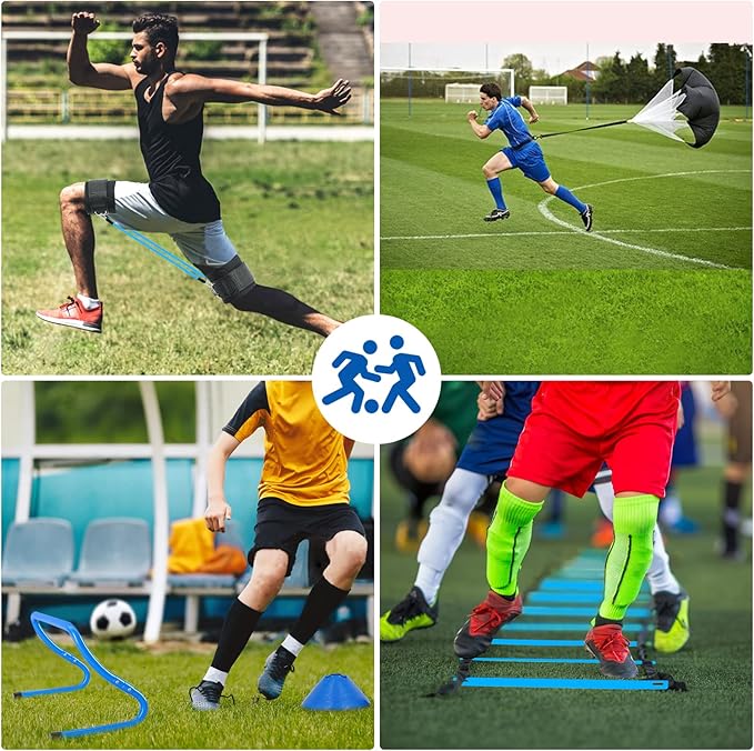 Agility Training Equipment, Football Training Equipment Includes 20FT Agility Ladder,4 Adjustable Agility Hurdles, 12 Football Cones, Parachute, for Training Soccer Basketball Athletes