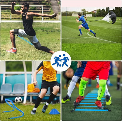 Agility Training Equipment, Football Training Equipment Includes 20FT Agility Ladder,4 Adjustable Agility Hurdles, 12 Football Cones, Parachute, for Training Soccer Basketball Athletes