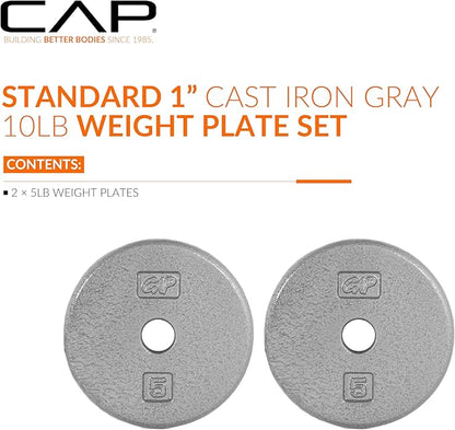 CAP Barbell Standard 1-Inch Cast Iron Weight Plates - Singles & Sets | 1.25-50 lbs | Multiple Options