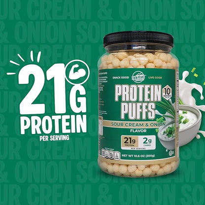 Twin Peaks Protein Puffs - (Sour Cream & Onion), Keto Friendly, Low Carb Snack (300g, 21g Protein, 2g Net Carbs, High Protein, Healthy Crunchy Snack)