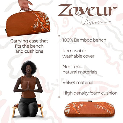 Bamboo Meditation Bench with Cushion - Foldable Bench for Multiple Seating Angles - Kneeling Chair Meditation Stool - Yoga Chair Prayer Bench for Deeper and Longer Meditation - Brown