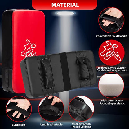 3-in-1 Boxing Pads and Kick Punching Mitts Set, Leather Hand Target Focus Pads, MMA Muay Thai Pads for Kicking Taekwondo Karate Kickboxing, Kids Adults Boxing Training Sparring Gear Equipment