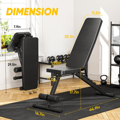 Adjustable Weight Bench for Home Gym, 600LBS Capacity Foldable Workout Bench with 7 Backrest