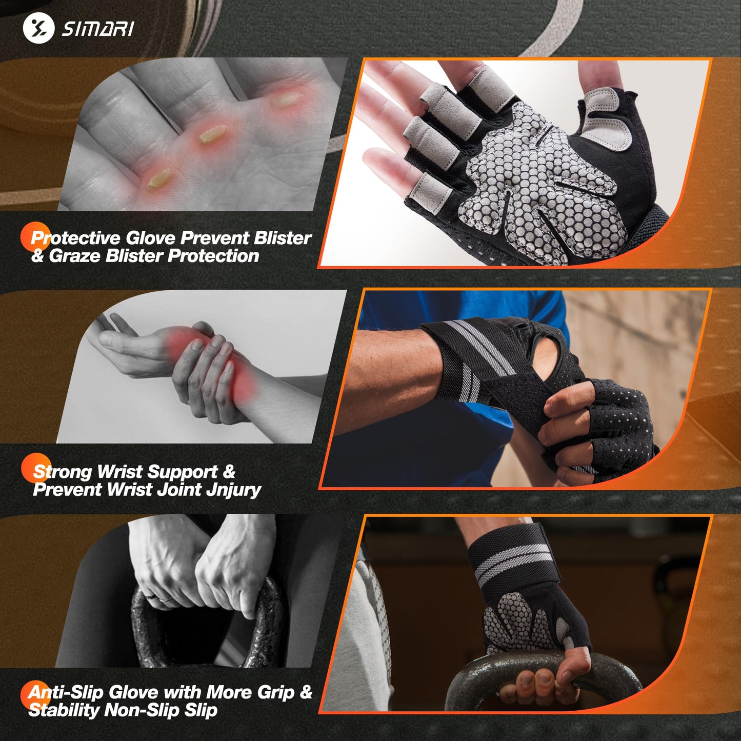 SIMARI Breathable Workout Gloves for Men Women, Padded Weight Lifting Gloves with Wrist Wraps