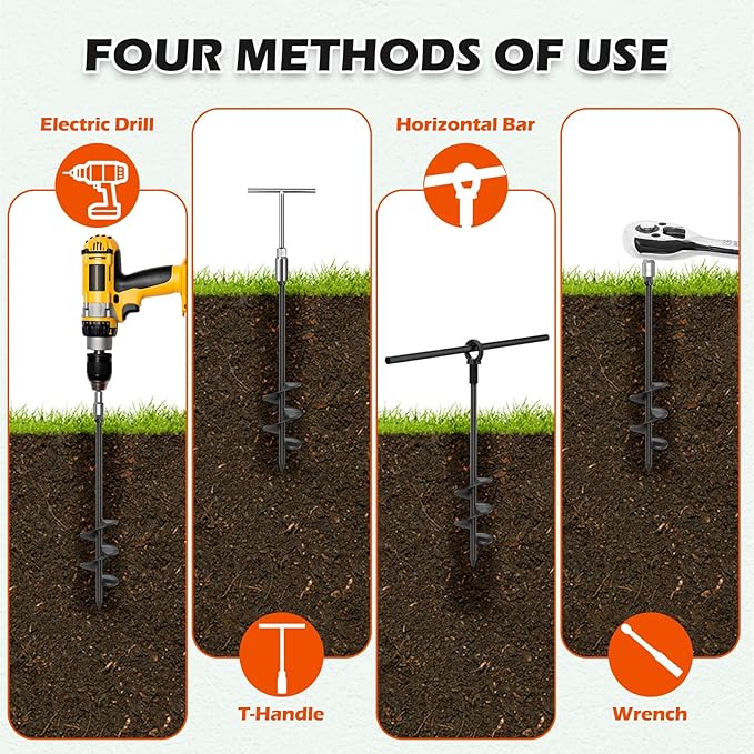 4 Pcs 18" Fully Welded Ground Anchors Shed Anchors Kit with 1/8" Galvanized Cable & Turnbuckles & Carabiners, Heavy Duty Earth Anchors for Sheds Trees Trampoline Greenhouse Swing Set Tent (Black)