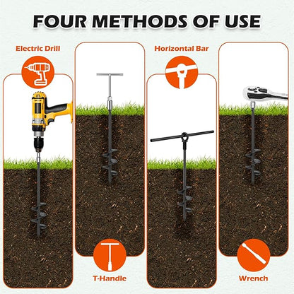 4 Pcs 18" Fully Welded Ground Anchors Shed Anchors Kit with 1/8" Galvanized Cable & Turnbuckles & Carabiners, Heavy Duty Earth Anchors for Sheds Trees Trampoline Greenhouse Swing Set Tent (Black)