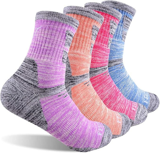 FEIDEER Women's Hiking Walking Socks, 4-Pack Outdoor Recreation Socks Wicking Cushion Crew Socks
