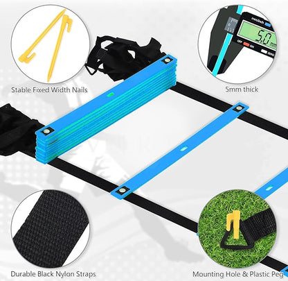 Fixed Rung Agility Ladder - 20ft 12 Rungs No Tangle Speed and Agility Training Equipment for Soccer Footwork Training with Carrying Bag/Ground Stakes for Adults Youth Kids