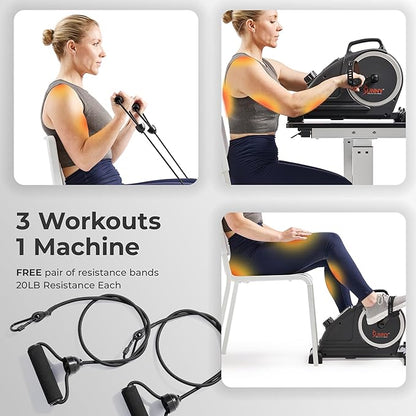 Sunny Health & Fitness Dual Function Under-Desk Bike Trainer, Mini Exercise Machine for Senior Training, Arm/Leg Cardio Cycle Workout, Optional Magnetic, Motorized w/Free SunnyFit App Connection