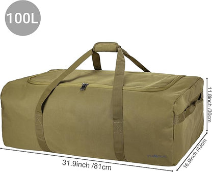 Large Duffle Bag 100L, Travel Duffel Bag for Men, Water & Tear Resistant Travel Bag, Extra Large Moving Bags Women Weekender Bag Overnight for Sports Travel Essentials, Camping Gear Storage (Khaki)