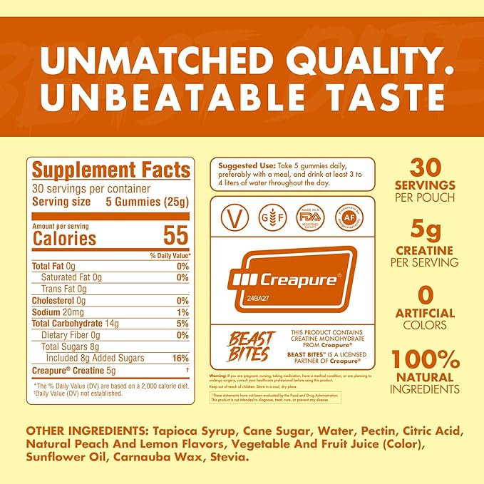 Creatine Infused Gummies - 5g Creapure Creatine Monohydrate Per Serving - NSF Certified for Sport - 30 Servings